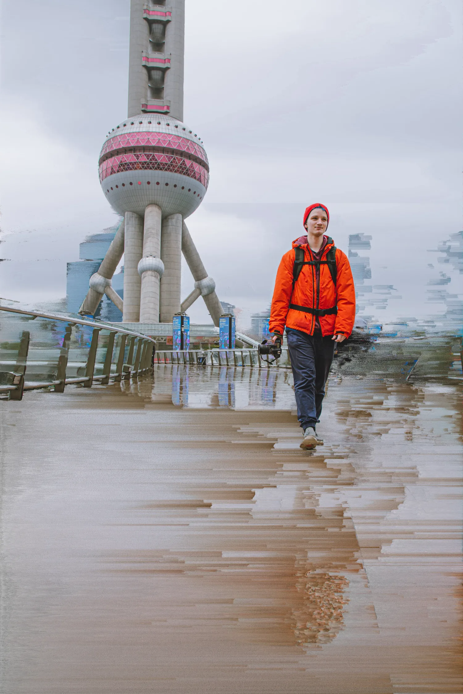 Pixel-sorted landscape with flowing horizontal streaks of color